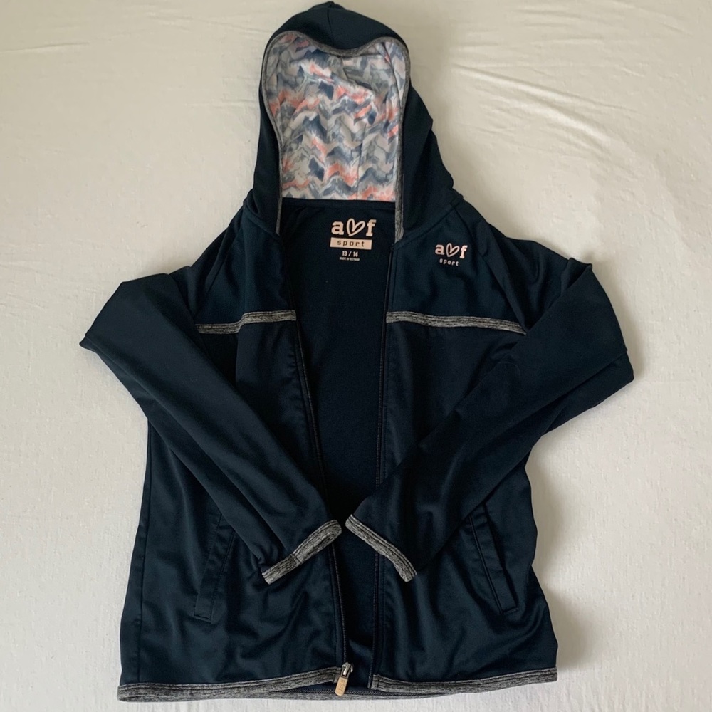 dark blue a&f zip up light jacket/long sleeve top